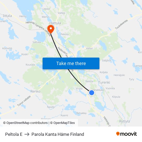 Peltola E to Parola Kanta Häme Finland map