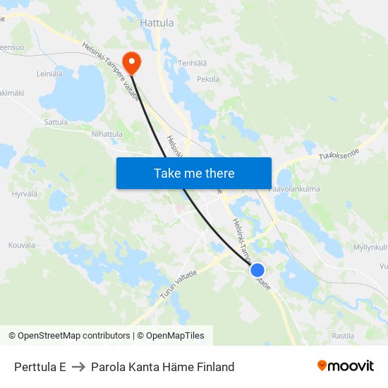 Perttula E to Parola Kanta Häme Finland map