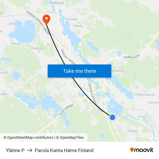 Ylänne P to Parola Kanta Häme Finland map
