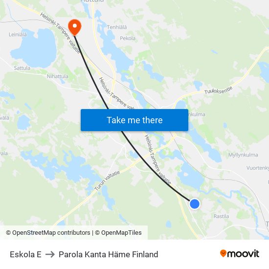 Eskola E to Parola Kanta Häme Finland map