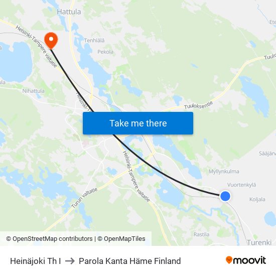 Heinäjoki Th I to Parola Kanta Häme Finland map