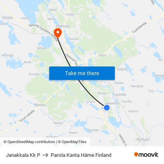 Janakkala Kk P to Parola Kanta Häme Finland map