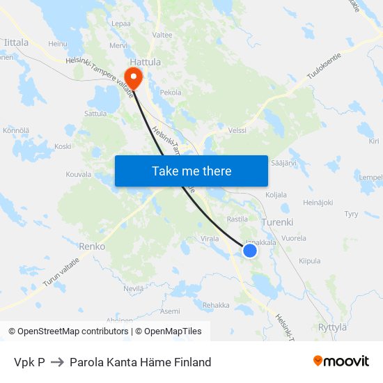 Vpk P to Parola Kanta Häme Finland map