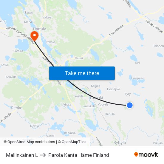 Mallinkainen L to Parola Kanta Häme Finland map