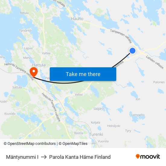 Mäntynummi I to Parola Kanta Häme Finland map