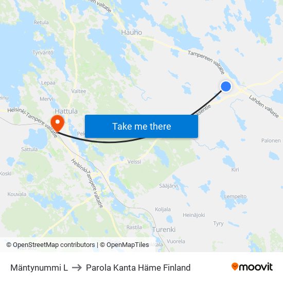 Mäntynummi L to Parola Kanta Häme Finland map