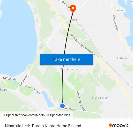 Nihattula I to Parola Kanta Häme Finland map