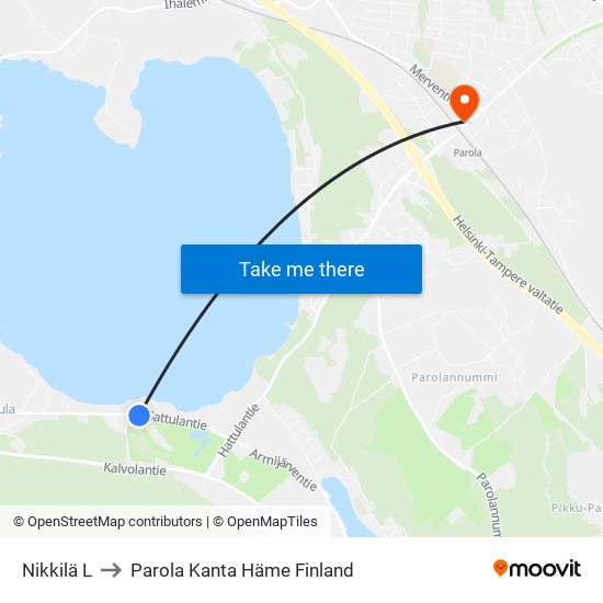 Nikkilä L to Parola Kanta Häme Finland map