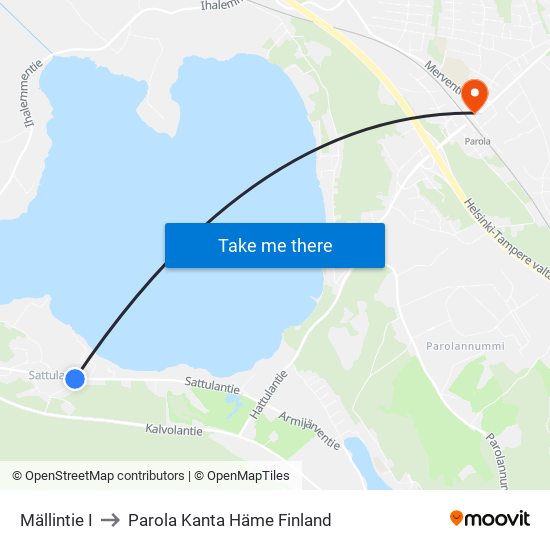 Mällintie I to Parola Kanta Häme Finland map