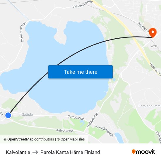 Kalvolantie to Parola Kanta Häme Finland map