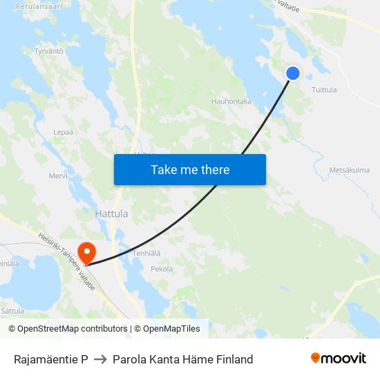 Rajamäentie P to Parola Kanta Häme Finland map