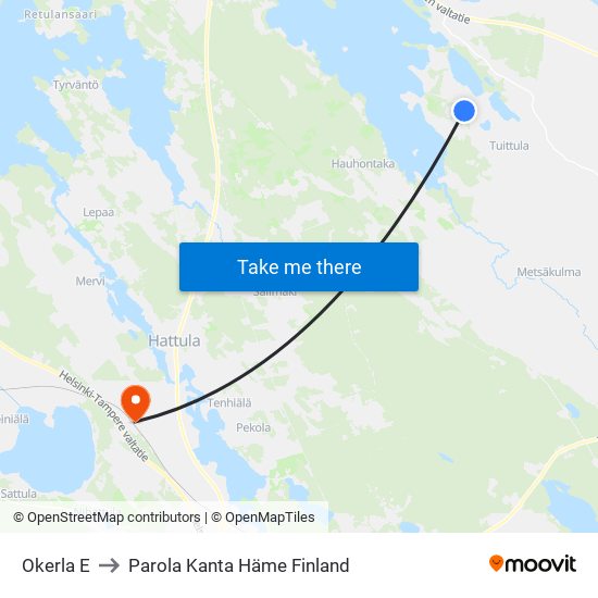 Okerla E to Parola Kanta Häme Finland map