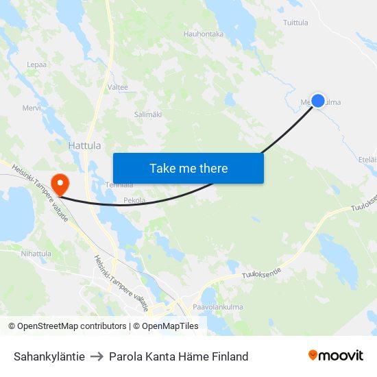 Sahankyläntie to Parola Kanta Häme Finland map