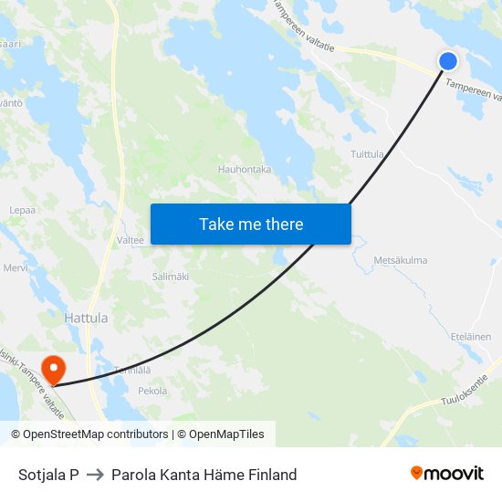 Sotjala P to Parola Kanta Häme Finland map