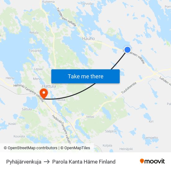 Pyhäjärvenkuja to Parola Kanta Häme Finland map