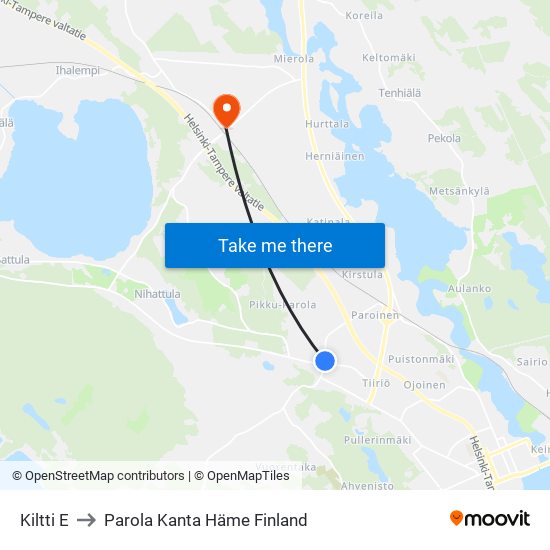 Kiltti E to Parola Kanta Häme Finland map