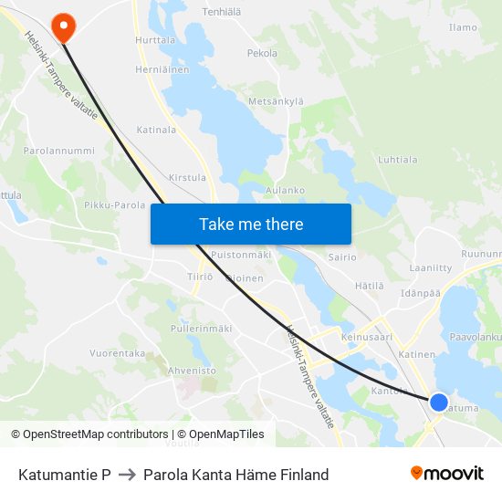 Katumantie P to Parola Kanta Häme Finland map