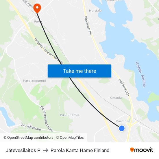 Jätevesilaitos P to Parola Kanta Häme Finland map