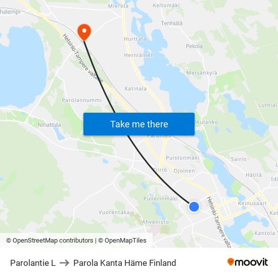 Parolantie L to Parola Kanta Häme Finland map