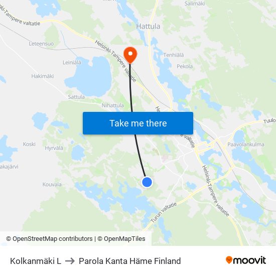 Kolkanmäki L to Parola Kanta Häme Finland map