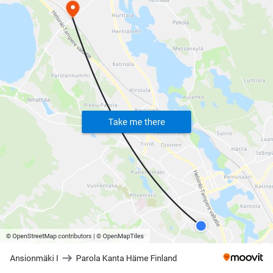Ansionmäki I to Parola Kanta Häme Finland map