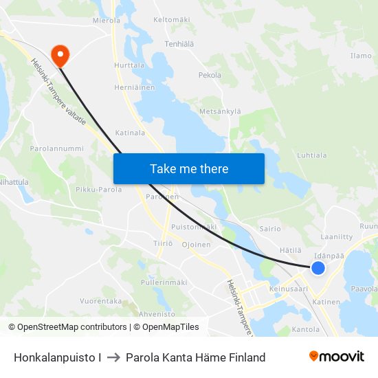 Honkalanpuisto I to Parola Kanta Häme Finland map