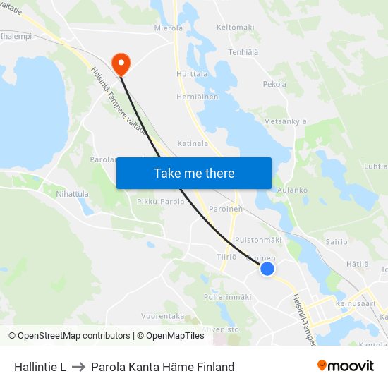 Hallintie L to Parola Kanta Häme Finland map