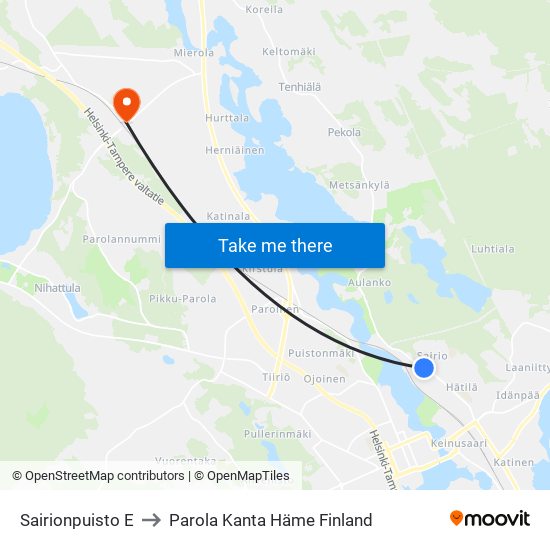 Sairionpuisto E to Parola Kanta Häme Finland map