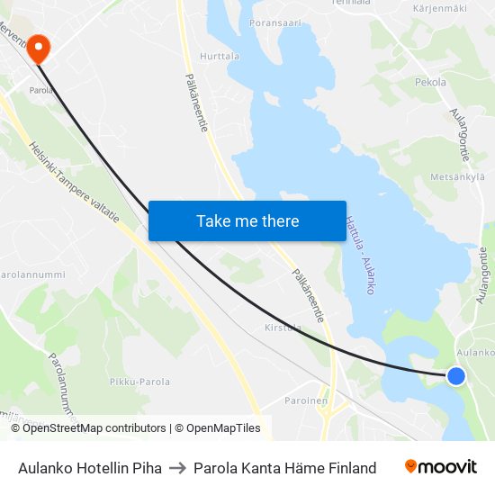 Aulanko  Hotellin Piha to Parola Kanta Häme Finland map