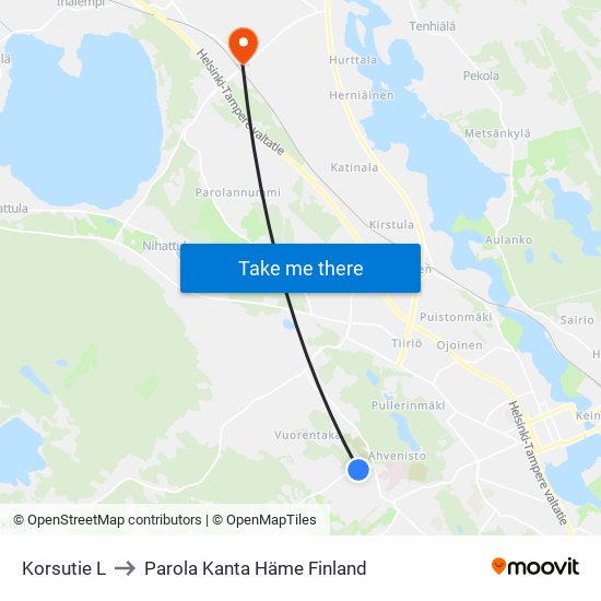 Korsutie L to Parola Kanta Häme Finland map