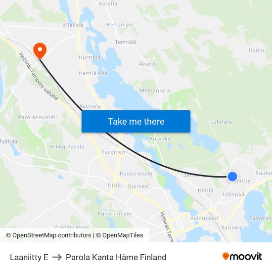 Laaniitty E to Parola Kanta Häme Finland map