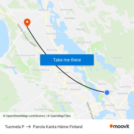 Tuomela P to Parola Kanta Häme Finland map