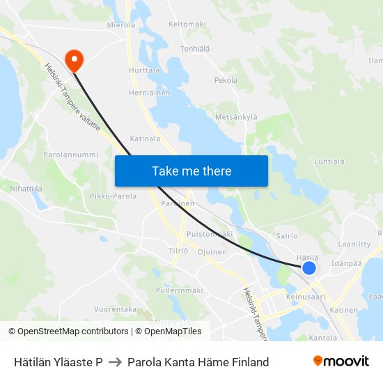 Hätilän Yläaste P to Parola Kanta Häme Finland map