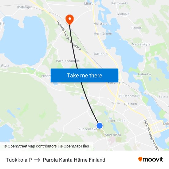 Tuokkola P to Parola Kanta Häme Finland map