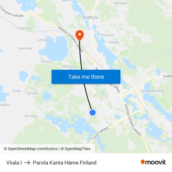 Viiala I to Parola Kanta Häme Finland map