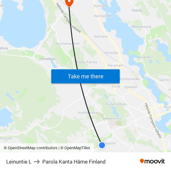 Leinuntie L to Parola Kanta Häme Finland map