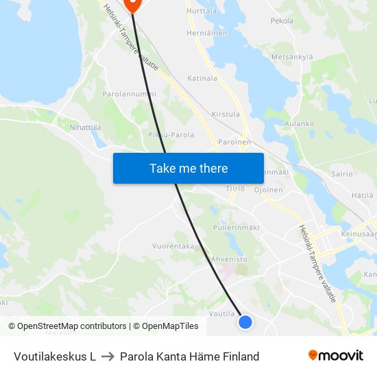 Voutilakeskus L to Parola Kanta Häme Finland map