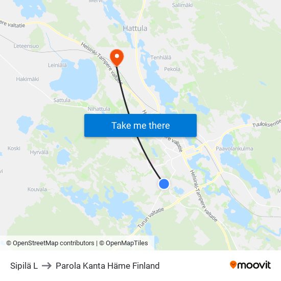 Sipilä L to Parola Kanta Häme Finland map