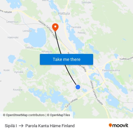 Sipilä I to Parola Kanta Häme Finland map