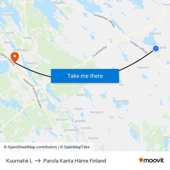 Kuurnatie L to Parola Kanta Häme Finland map