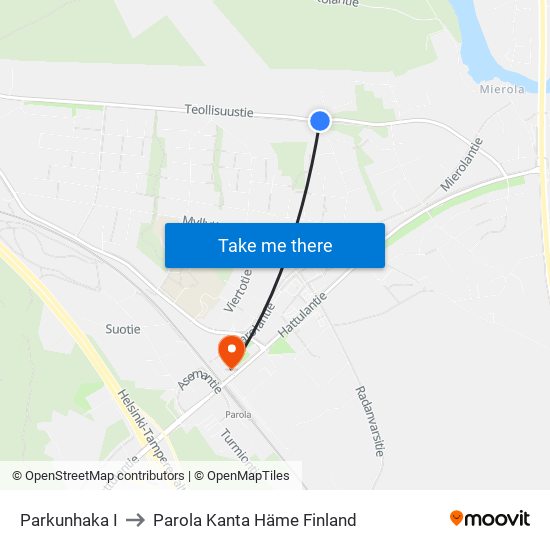 Parkunhaka I to Parola Kanta Häme Finland map