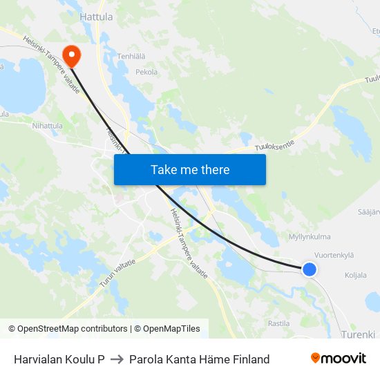 Harvialan Koulu P to Parola Kanta Häme Finland map