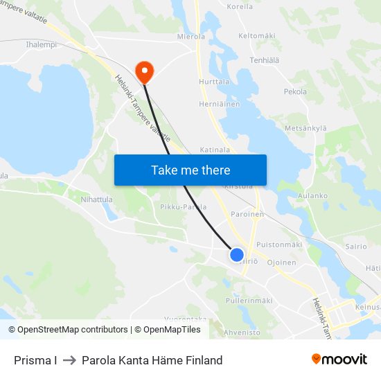 Prisma I to Parola Kanta Häme Finland map