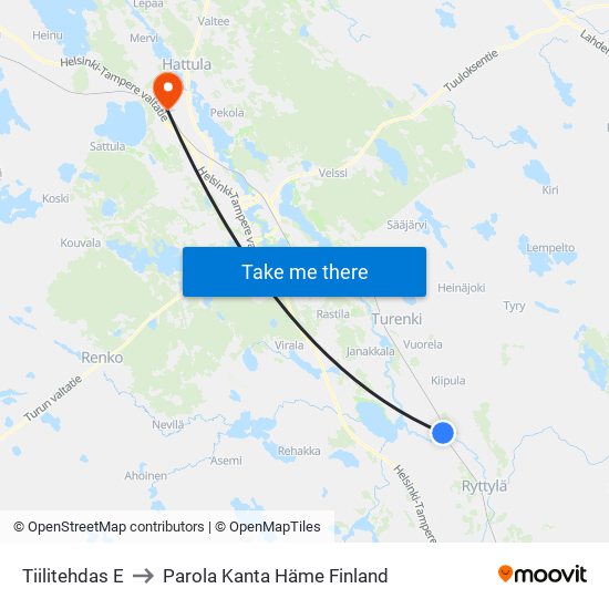 Tiilitehdas E to Parola Kanta Häme Finland map