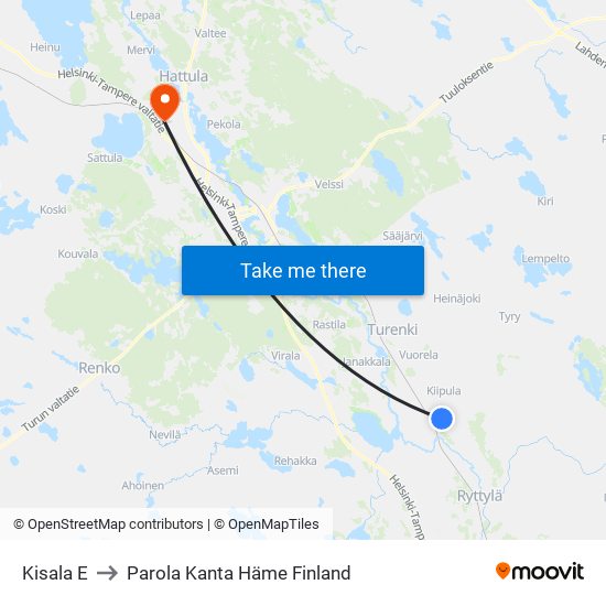 Kisala E to Parola Kanta Häme Finland map