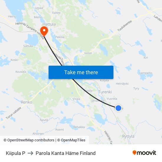 Kiipula P to Parola Kanta Häme Finland map