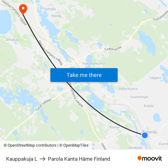 Kauppakuja L to Parola Kanta Häme Finland map