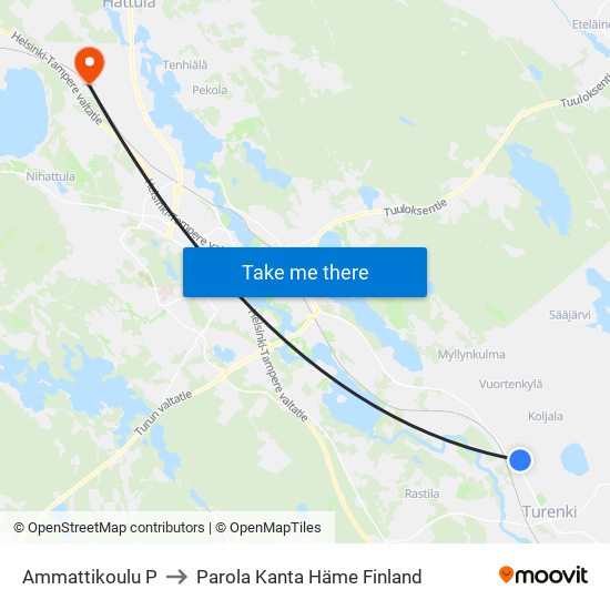 Ammattikoulu P to Parola Kanta Häme Finland map
