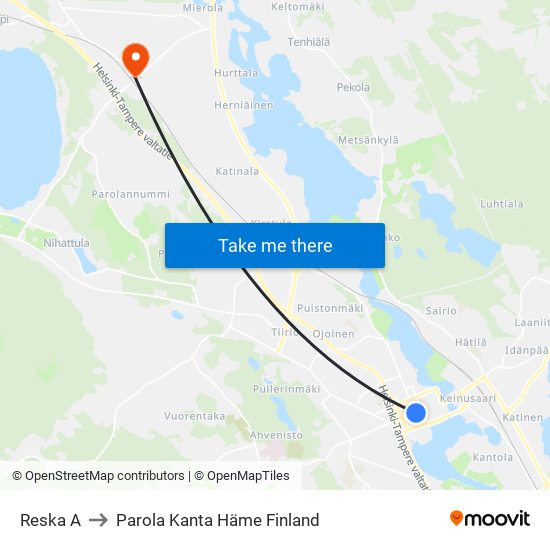 Reska A to Parola Kanta Häme Finland map