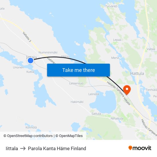 Iittala to Parola Kanta Häme Finland map